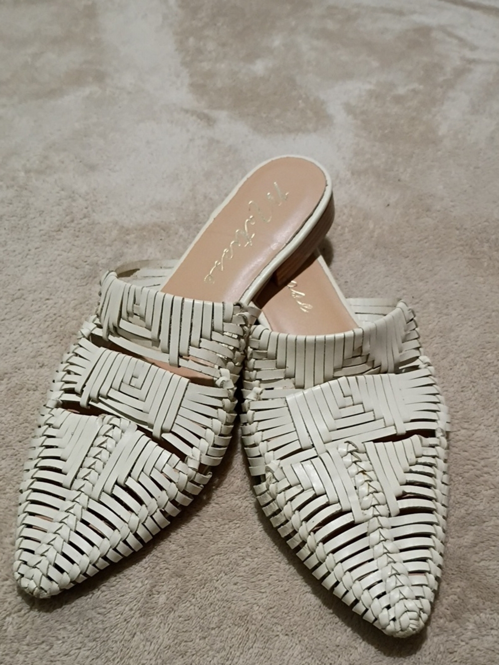 Matisse Woven Cream Pointed-Toe Slide Mules